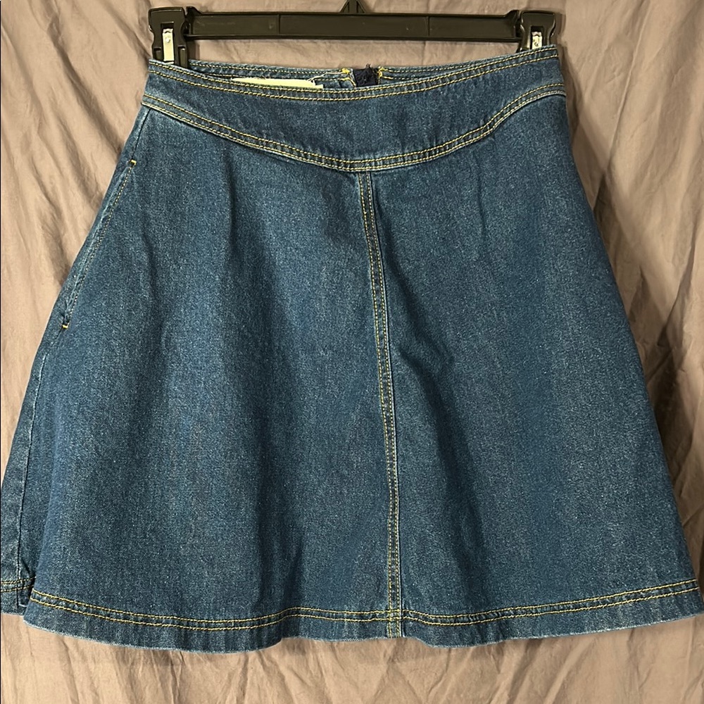 Pilcro and the Letterpress Blue Denim A-Line Skirt